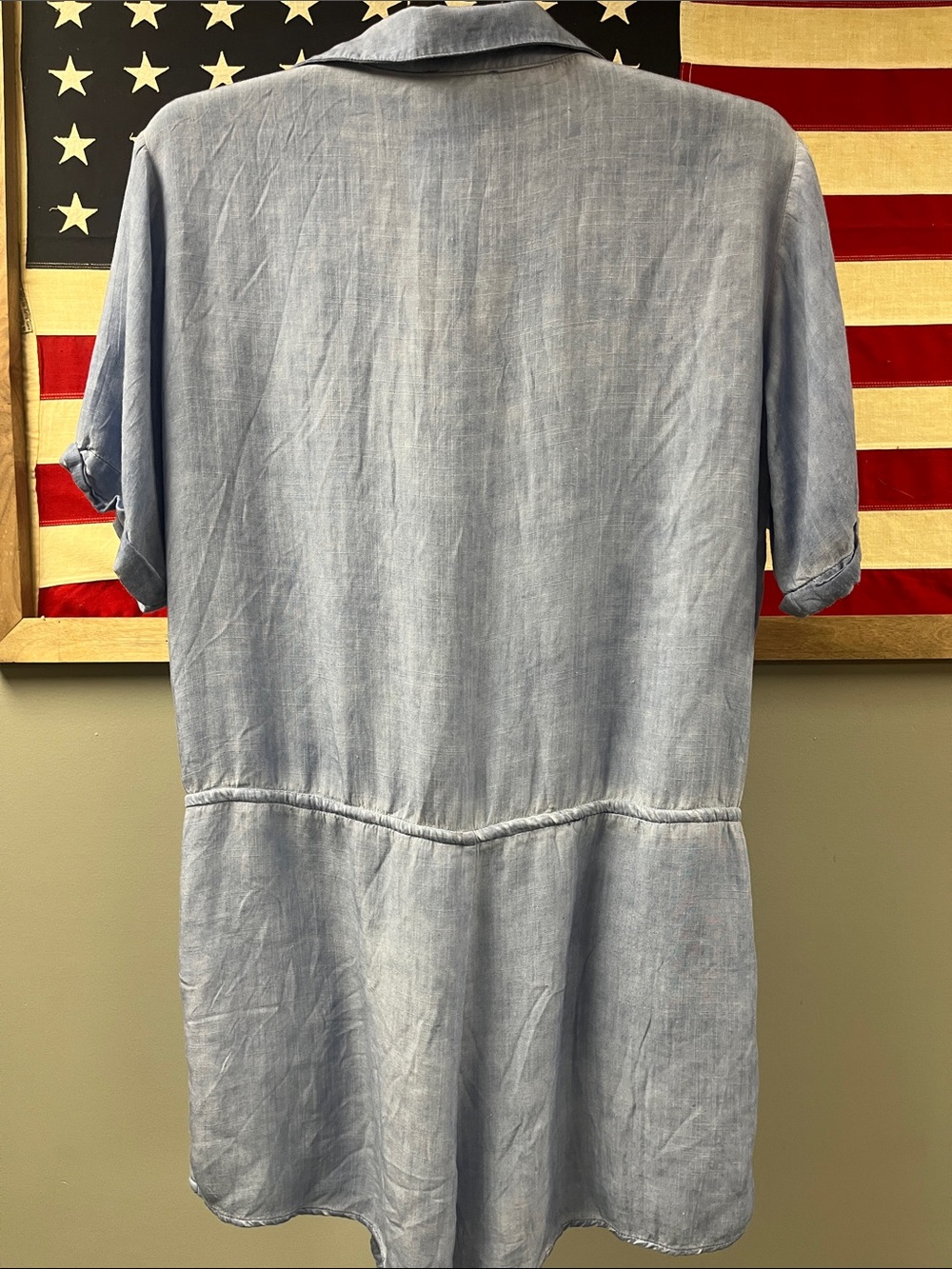 Light Blue Button-Front Drawstring Tunic Romper - Picture 3 of 4